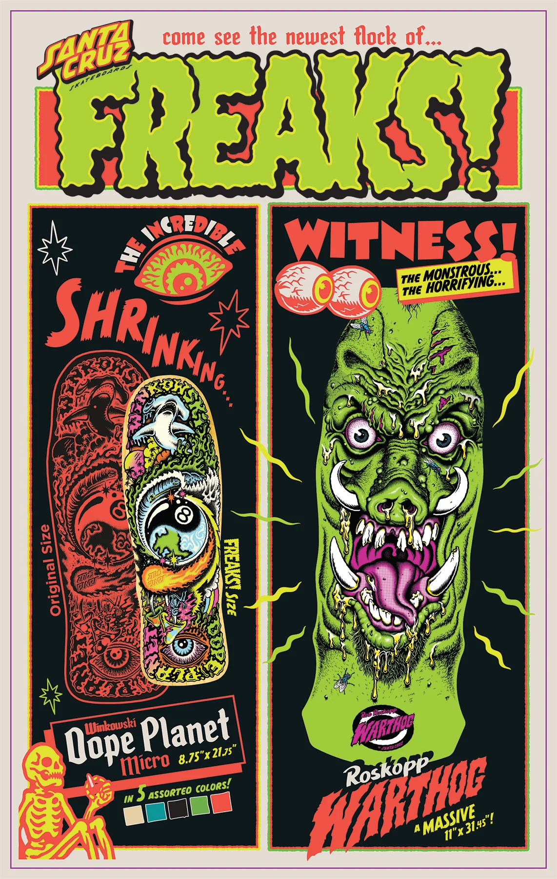11in Rob Roskopp Warthog Santa Cruz Freaks Skateboard Deck - Image 3