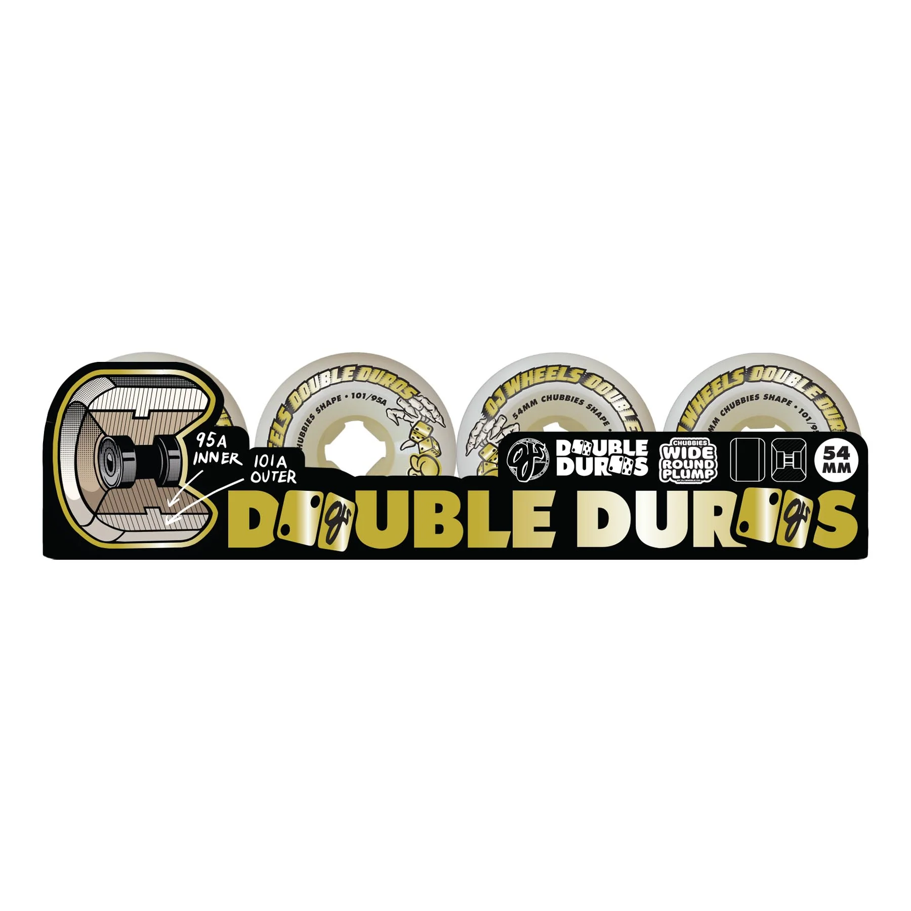 54mm Double Duro White Chubbies 101a/95a OJ Skateboard Wheels - Image 4