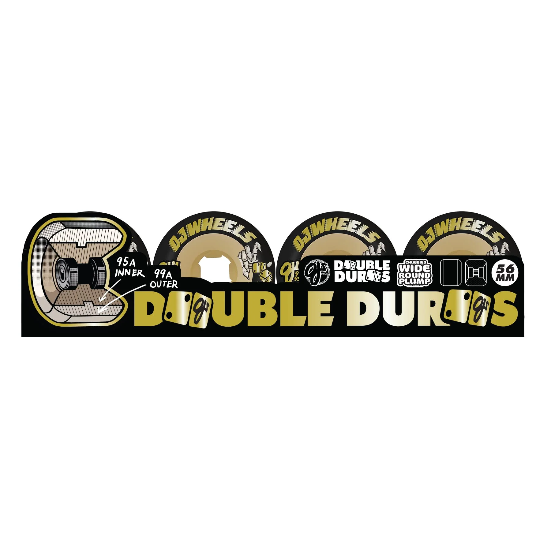56mm Double Duro Black Gum Chubbies 99a/95a OJ Skateboard Wheels - Image 4