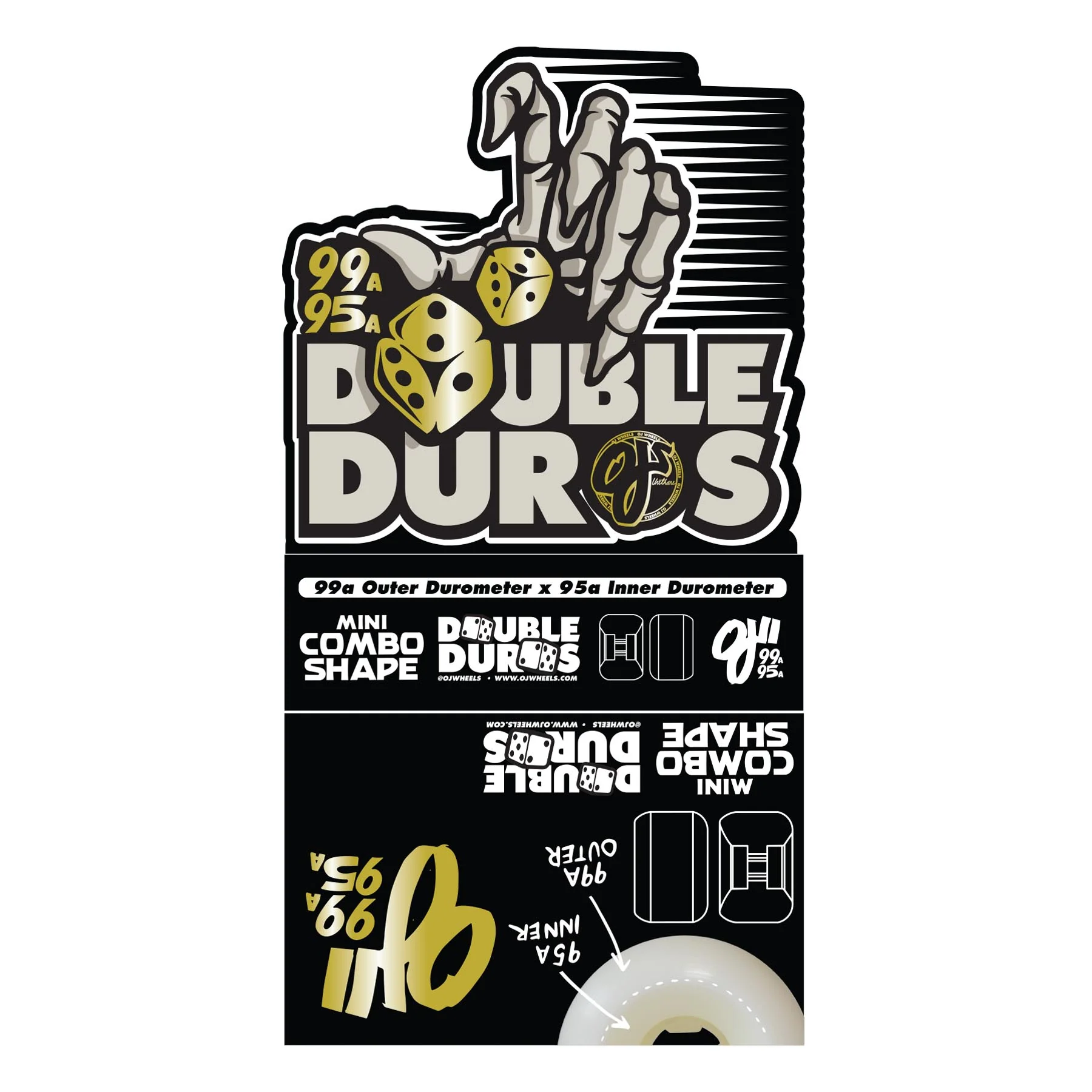 58mm Double Duro White Black Mini Combo 99a/95a OJ Skateboard Wheels - Image 4