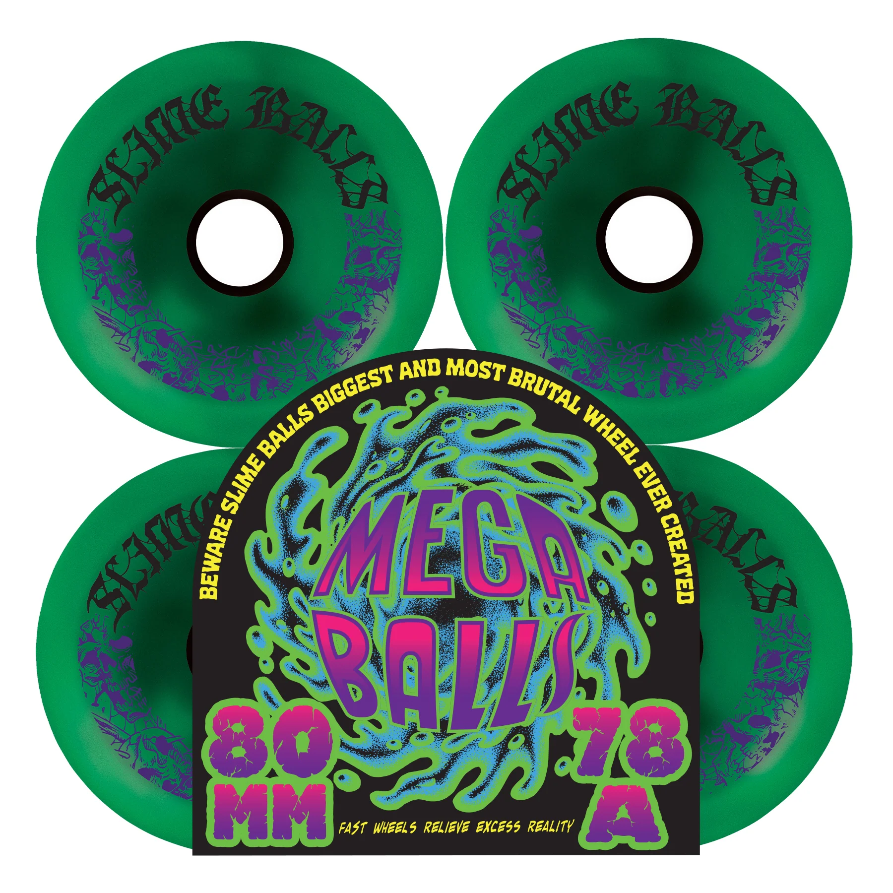 80mm Mega Balls 78a Slime Balls Skateboard Wheels - Image 4