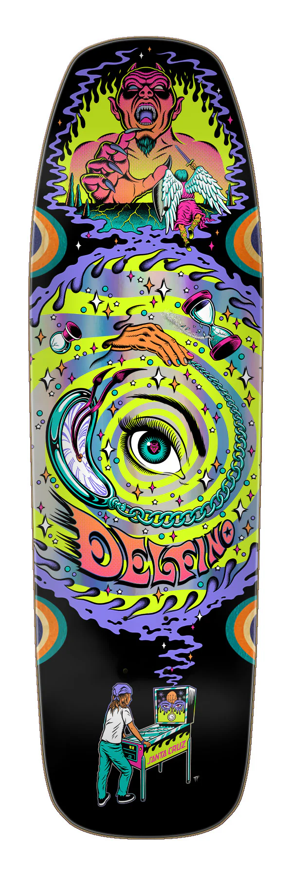 9.14in Fabiana Delfino Pinball Vision Santa Cruz Shaped Skateboard Deck