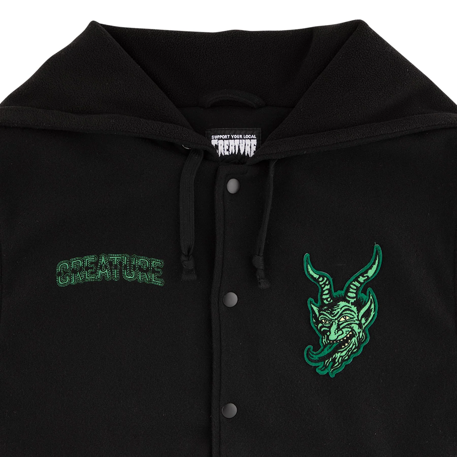 Drop Out Mens Creature Hooded Varsity Jacket - Image 3