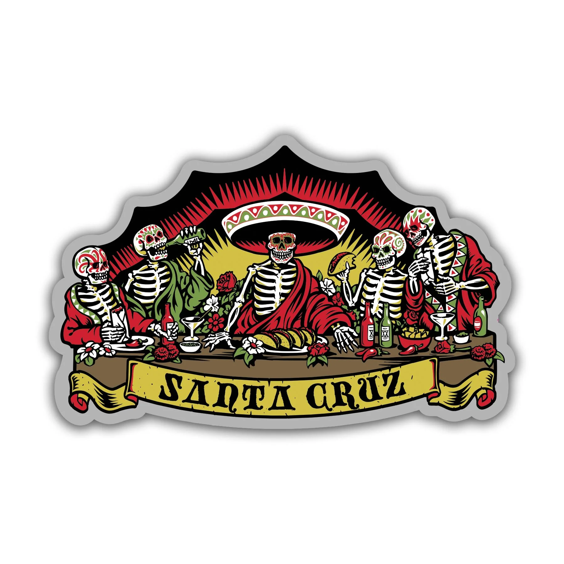 Guzman Dead Diners 4.25in Santa Cruz Stickers (25 Pack)